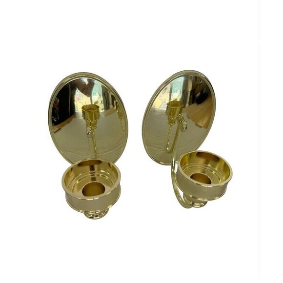 Partylite Gold Oval Mirror Finish Candle Holder Wall Sconces 6" Shiny Glam 2 NEW - Picture 2 of 8
